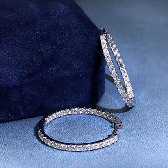 Certified 18K White Gold Hoop Earrings 2CT Moissanite Diamond S925 Statement